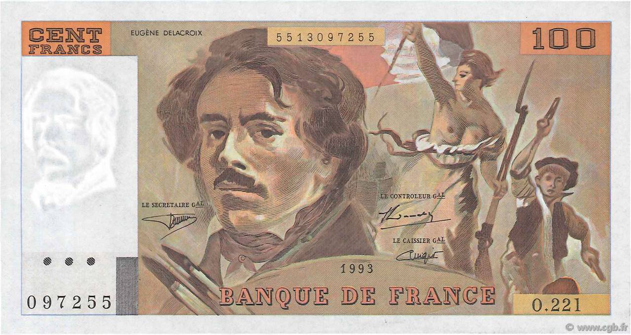 100 Francs DELACROIX imprimé en continu FRANCIA  1993 F.69bis.07 SPL+