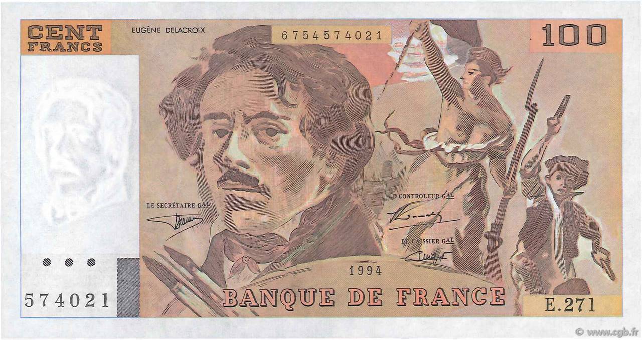 100 Francs DELACROIX 442-1 & 442-2 FRANCE  1994 F.69ter.01a UNC