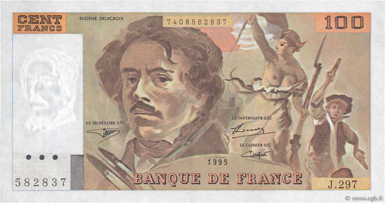 100 Francs DELACROIX 442-1 & 442-2 FRANCIA  1995 F.69ter.02c AU
