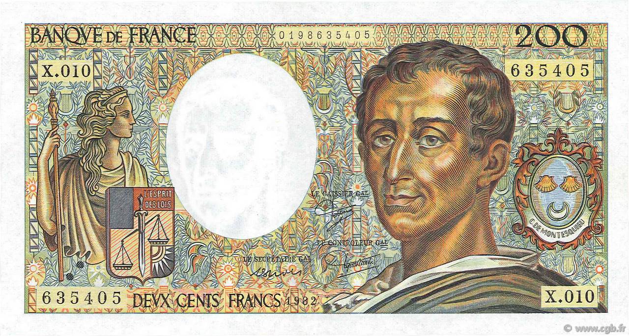 200 Francs MONTESQUIEU FRANCIA  1982 F.70.02 q.FDC