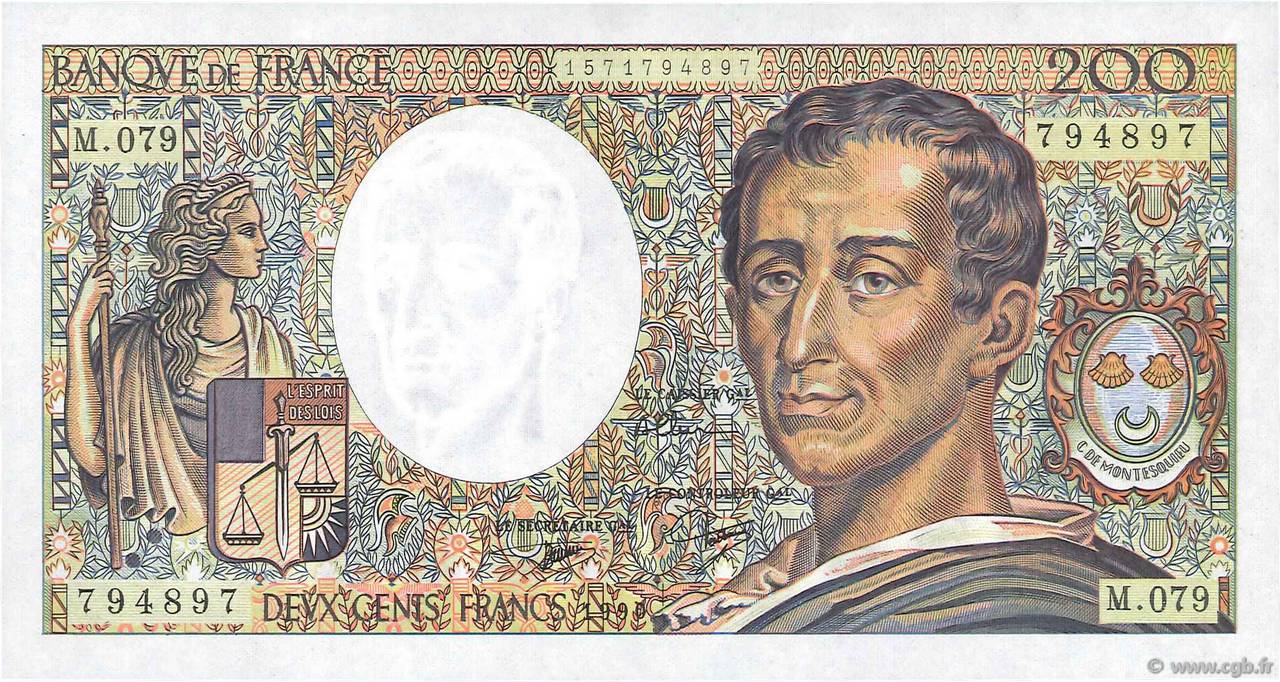 200 Francs MONTESQUIEU FRANCE  1990 F.70.10a NEUF