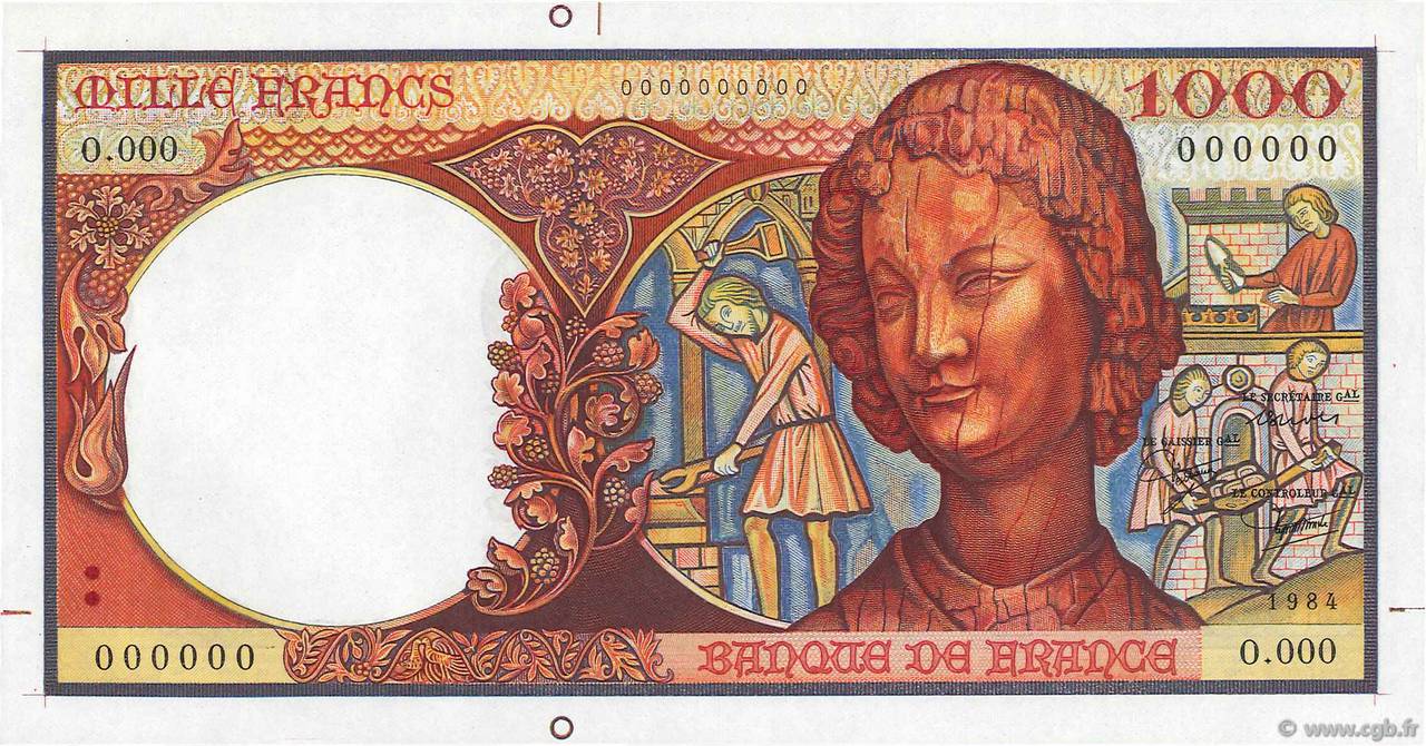 1000 Francs ART MÉDIÉVAL type 1983 FRANKREICH  1983 NE.1983.01b ST