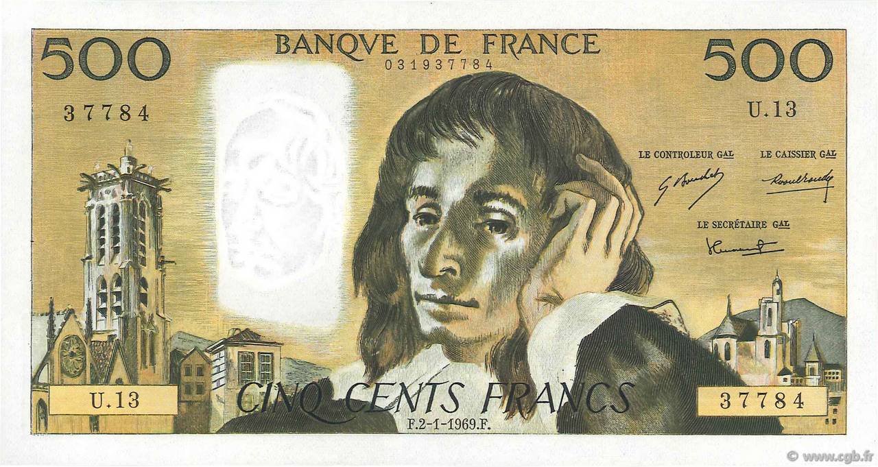 500 Francs PASCAL FRANCE  1969 F.71.03 SUP+