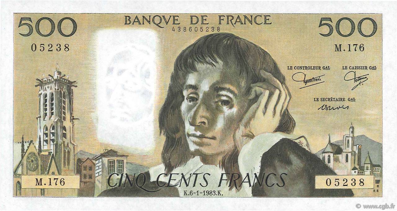 500 Francs PASCAL FRANKREICH  1983 F.71.28 ST