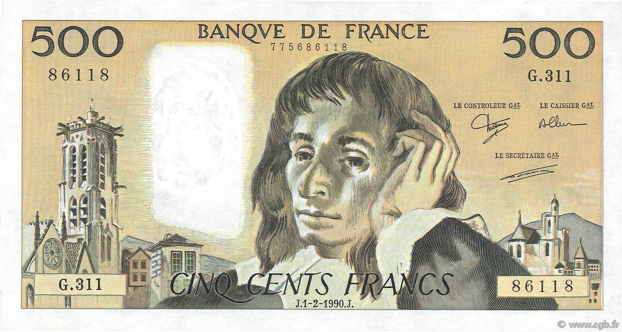 500 Francs PASCAL FRANCIA  1990 F.71.43 SC+