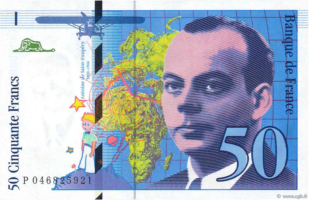 50 Francs SAINT-EXUPÉRY modifié FRANCIA  1996 F.73.03 FDC