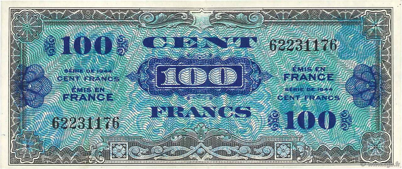 100 Francs DRAPEAU FRANCIA  1944 VF.20.01 q.AU