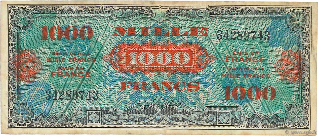 1000 Francs DRAPEAU FRANCE  1944 VF.22.01 TB+