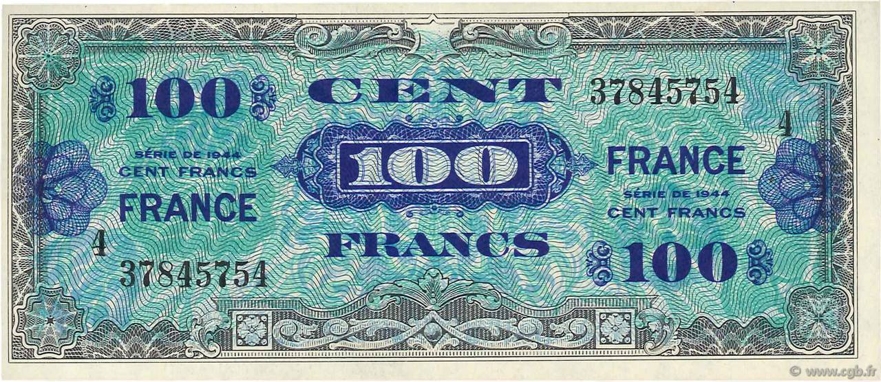 100 Francs FRANCE FRANCE  1945 VF.25.04 UNC-