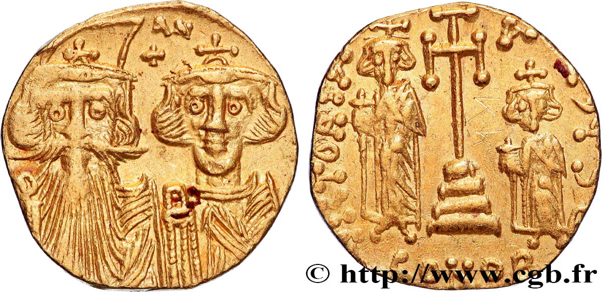 CONSTANS II, CONSTANTIN IV, HÉRACLIUS et TIBÈRE Solidus TTB+
