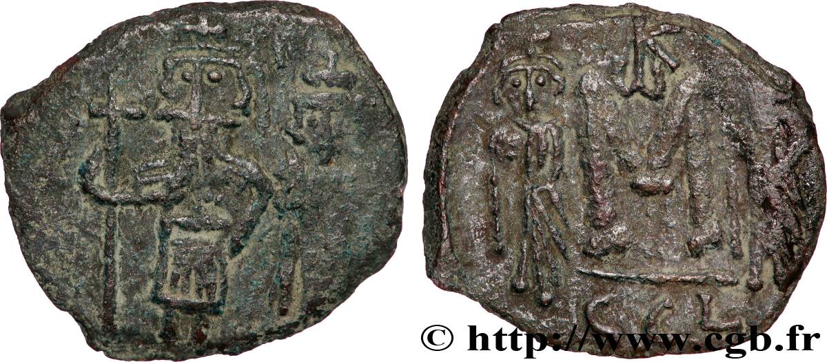 CONSTANS II, CONSTANTIN IV, HÉRACLIUS et TIBÈRE Follis TTB