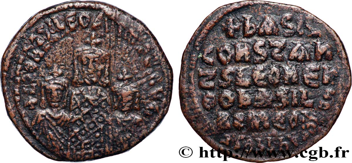 BASILE Ier, CONSTANTIN et LÉON VI Follis TB+