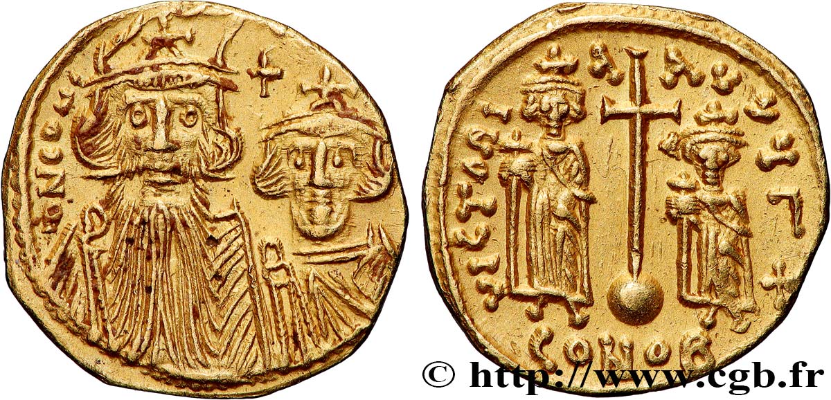 CONSTANS II, CONSTANTINE IV, HERACLIUS and TIBERIUS Solidus AU/MS