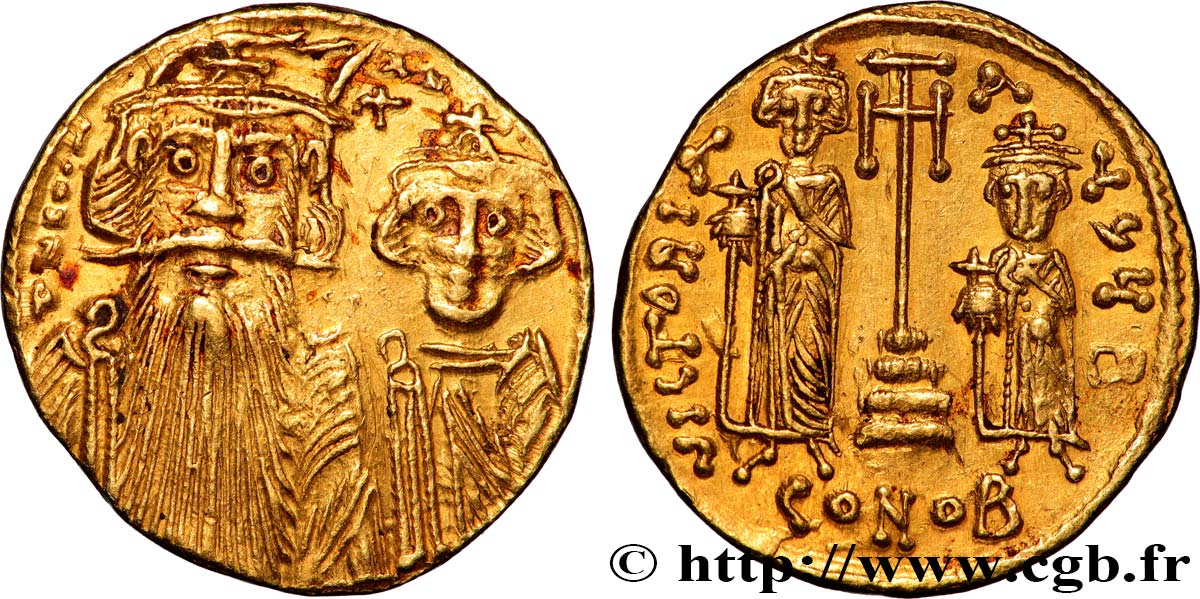 CONSTANS II, CONSTANTIN IV, HÉRACLIUS et TIBÈRE Solidus SUP