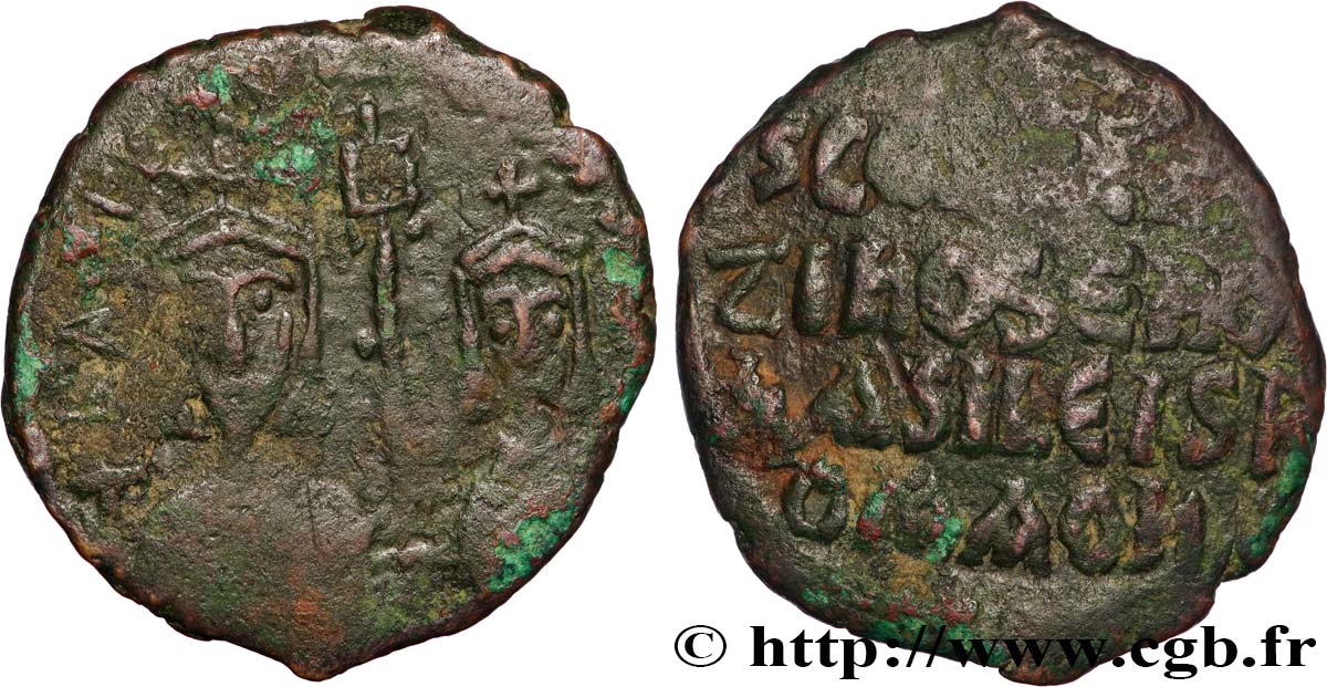 BASIL I and CONSTANTINUS Follis XF