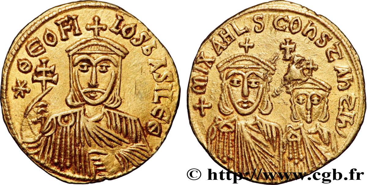 THEOPHILUS, MICHAEL II and CONSTANTINUS Solidus AU/AU