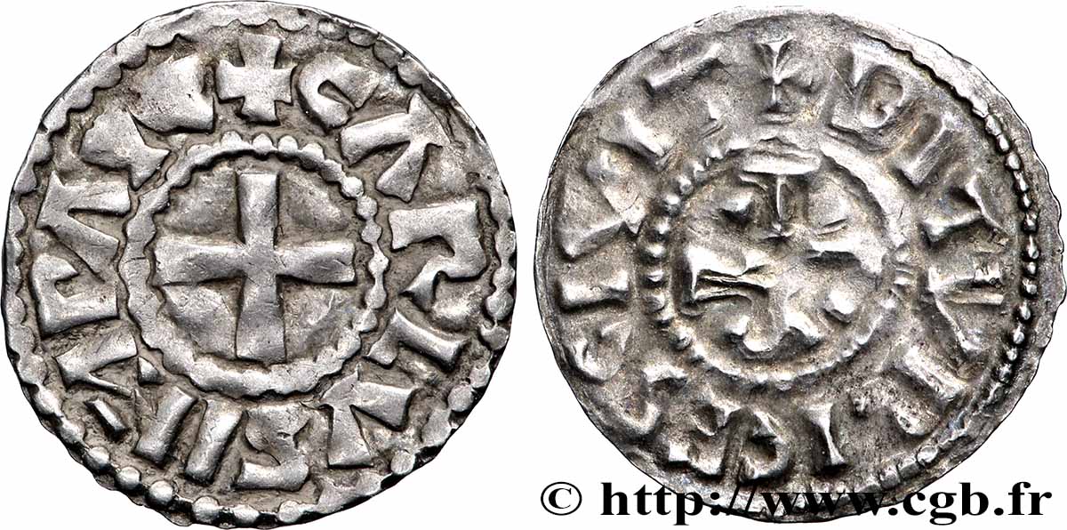 CHARLES III THE SIMPLE Denier XF