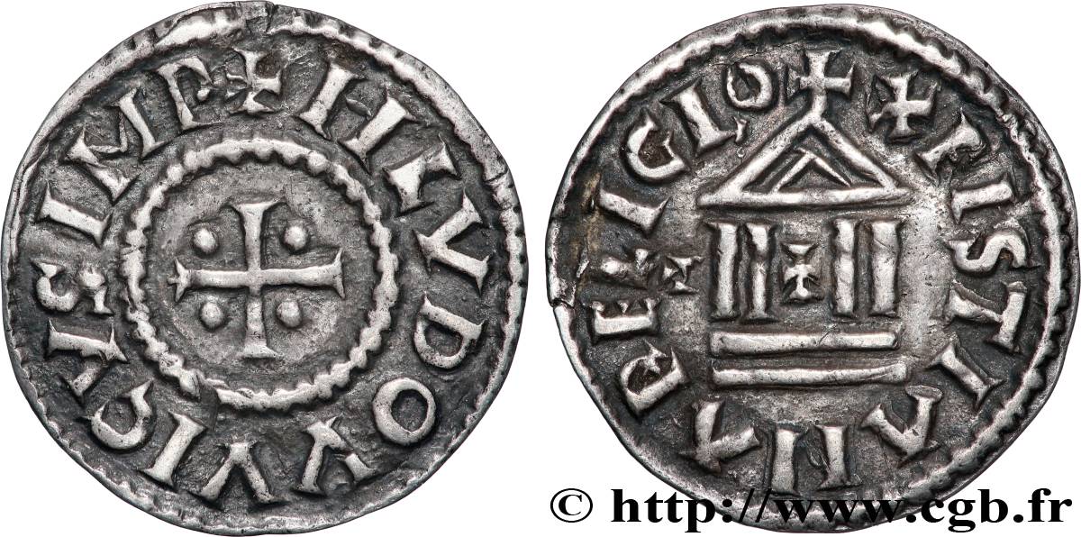 LOUIS Ier LE PIEUX OU LE DÉBONNAIRE Denier à la légende chrétienne TTB+