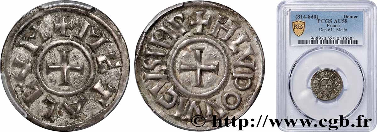 LOUIS THE PIOUS Denier AU58