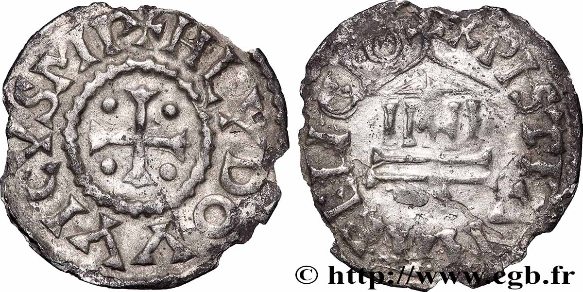 LUDWIG DER FROMME Denier à la légende chrétienne SS/fSS