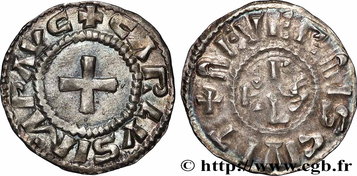 CHARLES THE BALD AND COINAGE AT HIS NAME Denier XF/VF