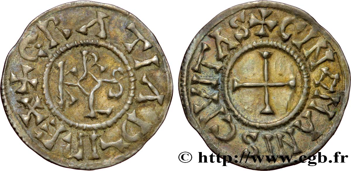 CHARLES THE BALD AND COINAGE AT HIS NAME Denier AU/AU