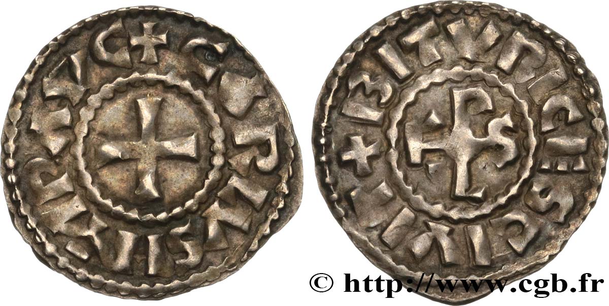 AQUITAINE - BOURGES - COINAGE IMMOBILIZED IN THE NAME OF CHARLES THE BALD EMPEROR Denier AU