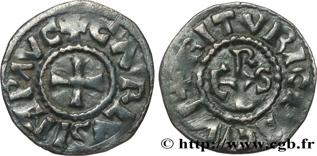 AQUITAINE - BOURGES - COINAGE IMMOBILIZED IN THE NAME OF CHARLES THE BALD EMPEROR Denier XF