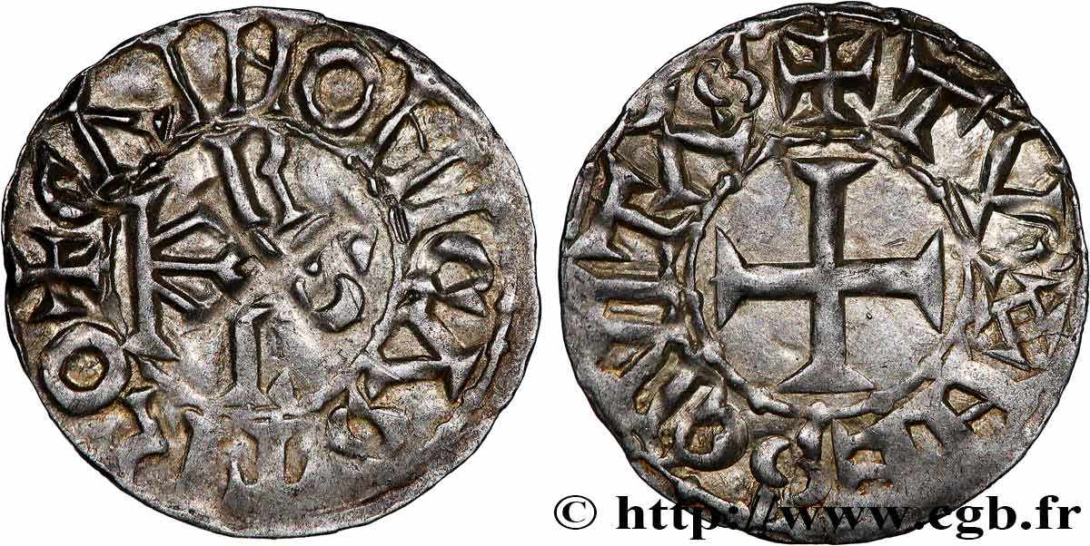 CHARLES THE SIMPLE AND COINAGE AT IS NAME Denier AU/XF
