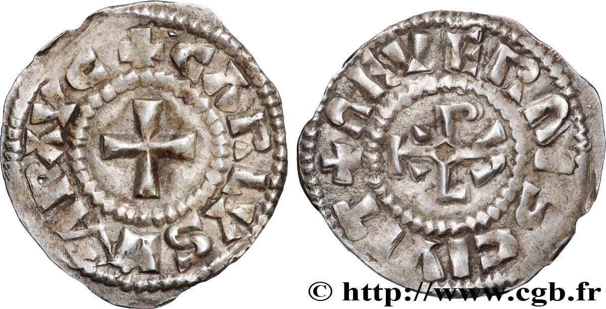 CHARLES THE BALD AND COINAGE AT HIS NAME Denier XF