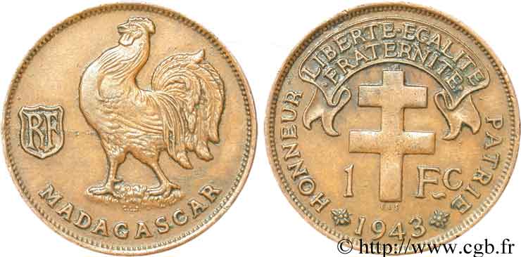 MADAGASKAR - Freie Französische Streitkräfte 1 Franc 1943 Prétoria SS 