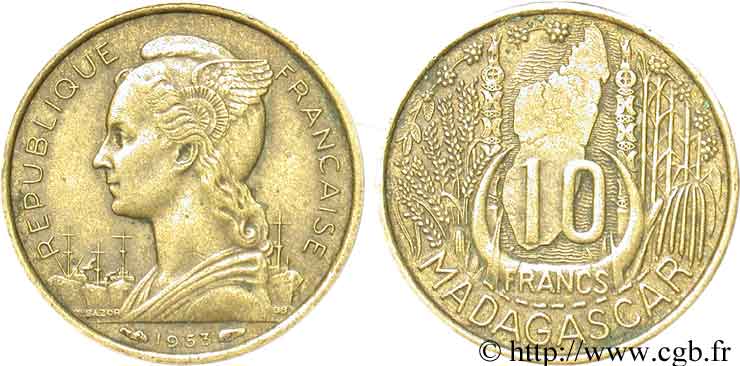 MADAGASKAR - FRANZÖSISCHE UNION 10 Francs 1953 Paris SS 