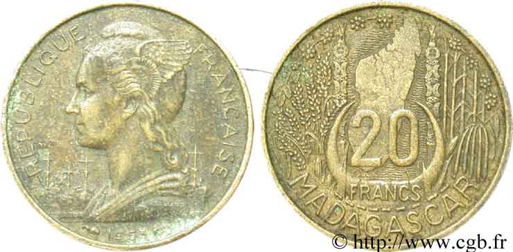 MADAGASCAR French Union 20 francs 1953 Paris VG 