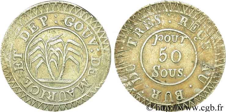 MAURITIUS 50 Sous 1822 Calcutta XF 