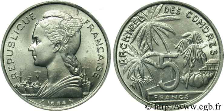 COMORES - Archipel 5 Francs 1964 Paris SPL 