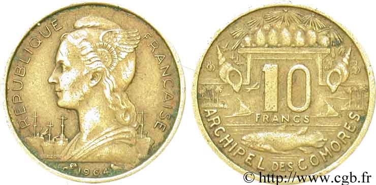 COMOROS  10 Francs 1964 Paris VF 