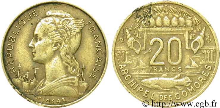 COMORAS  20 Francs 1964 Paris BC+ 