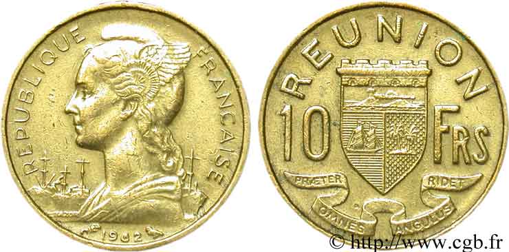 REUNION ISLAND 10 Francs 1962 Paris VF 