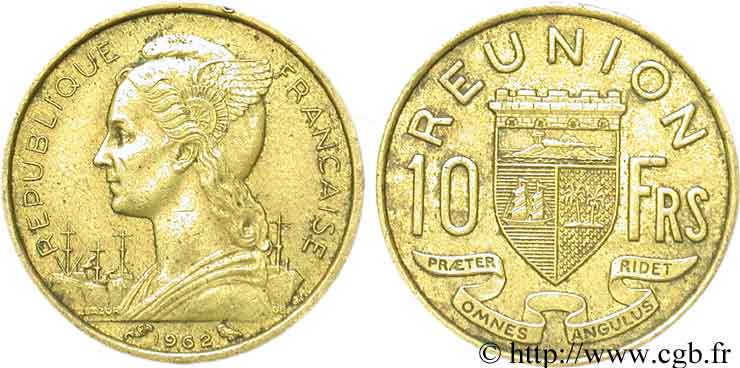 ISLA DE LA REUNIóN 10 Francs 1962 Paris BC+ 