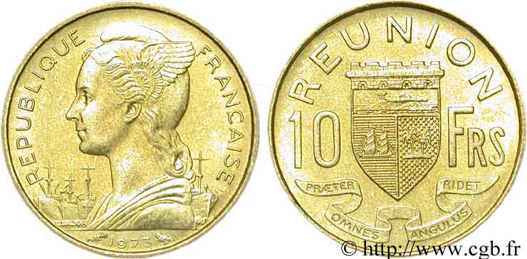 REUNION ISLAND 10 Francs 1973 Paris XF 