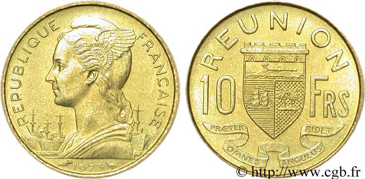 REUNION ISLAND 10 Francs 1973 Paris AU 