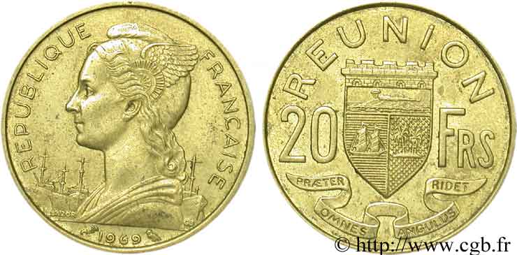 ISOLA RIUNIONE 20 Francs Marianne / armes 1969 Paris q.SPL 