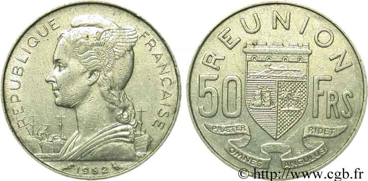 REUNION ISLAND 50 Francs / armes de la Réunion 1962 Paris VF 