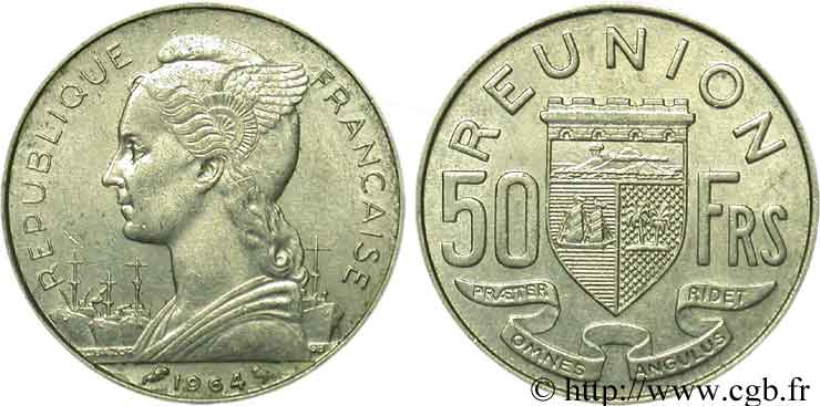 REUNION INSEL 50 Francs / armes de la Réunion 1964 Paris S 