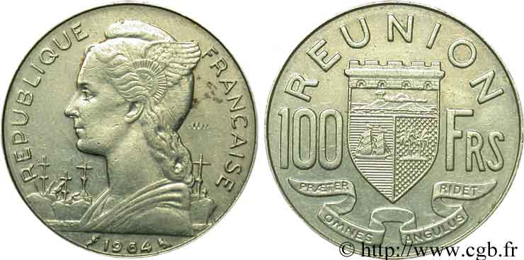 REUNION ISLAND 100 Francs 1964 Paris XF 