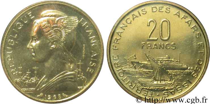 DSCHIBUTI - Französisches Afar- und Issa-Territorium 20 Francs ESSAI 1968 Paris ST 