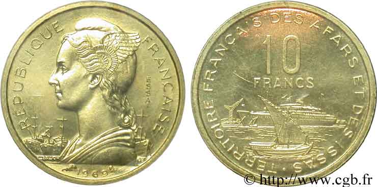 DSCHIBUTI - Französisches Afar- und Issa-Territorium 10 Francs ESSAI 1969 Paris ST 