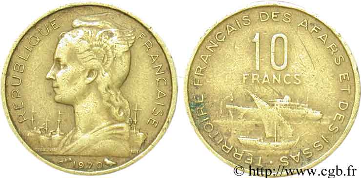 YIBUTI - Territorio Francés de los Afars e Issas 10 Francs 1970 Paris BC 