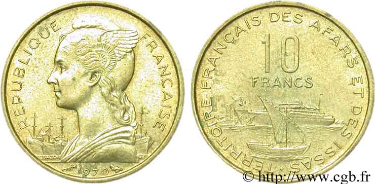 DJIBUTI - Territorio francese degli Afar e degli Issa 10 Francs 1970 Paris q.SPL 