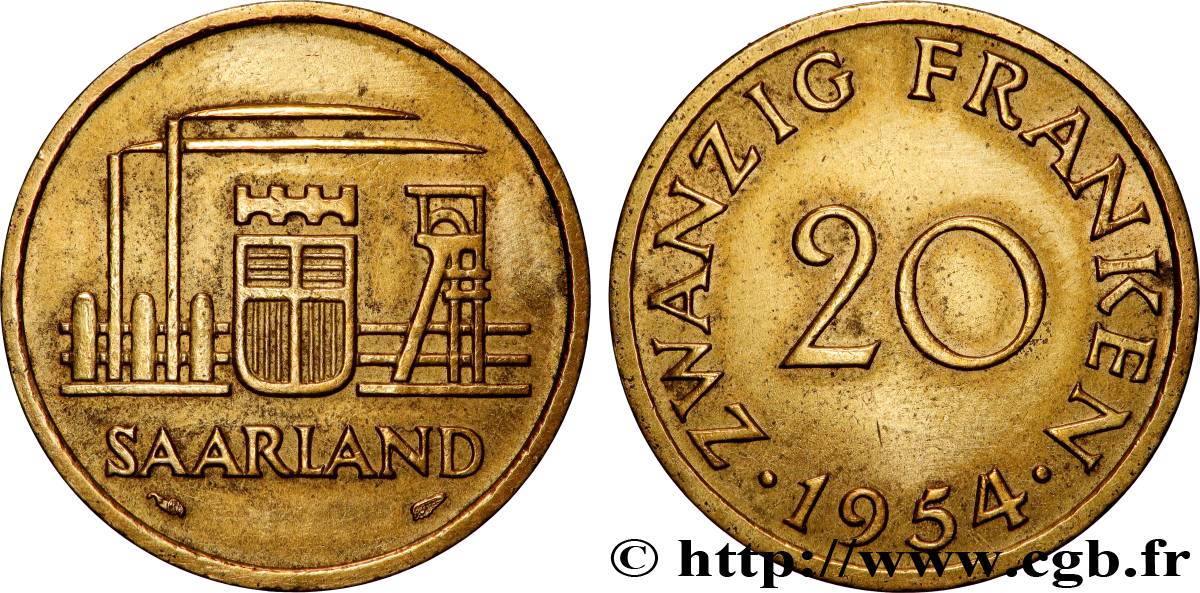 SAARLAND 20 Franken 1954 Paris q.SPL 